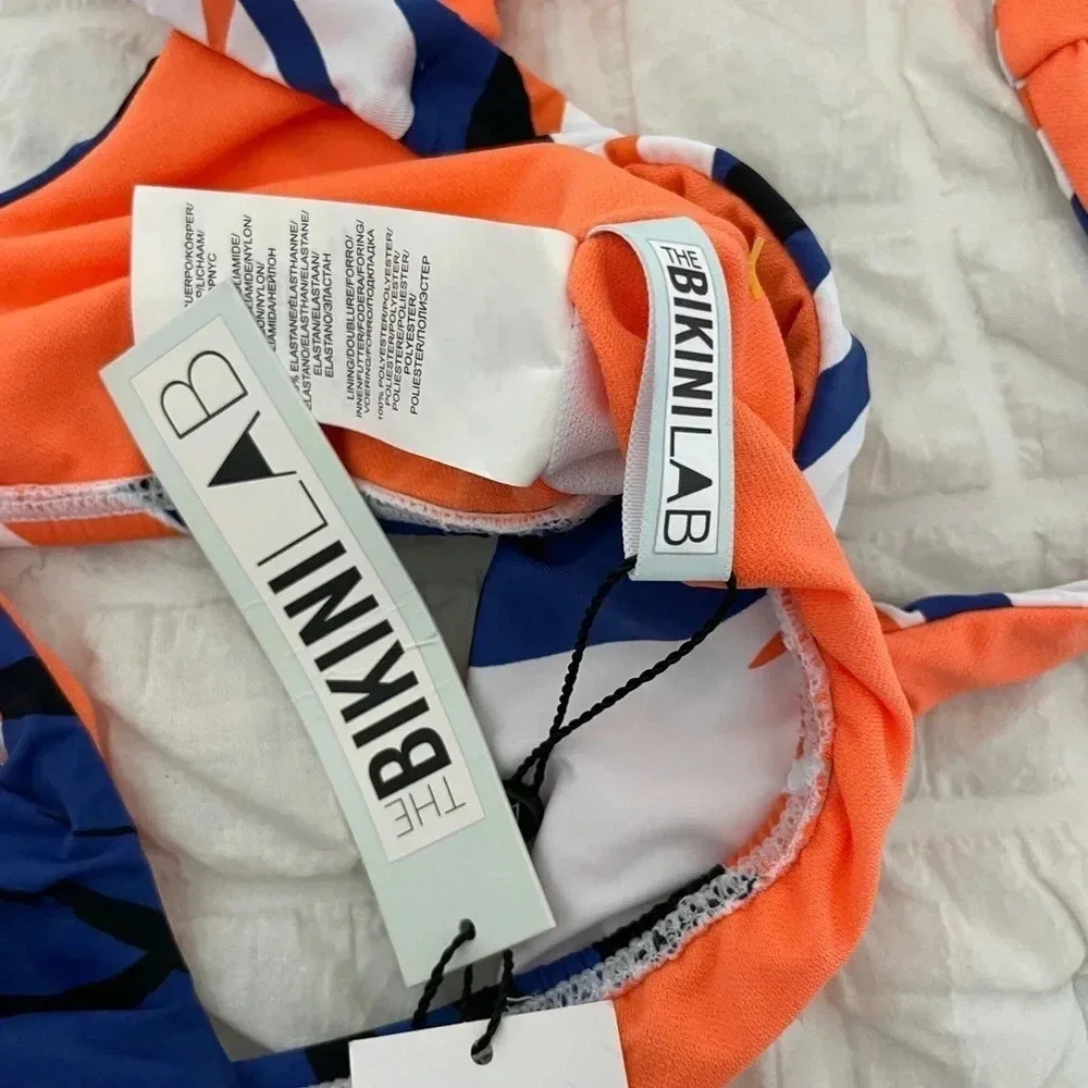 The bikini lab orange blue printed bikini top